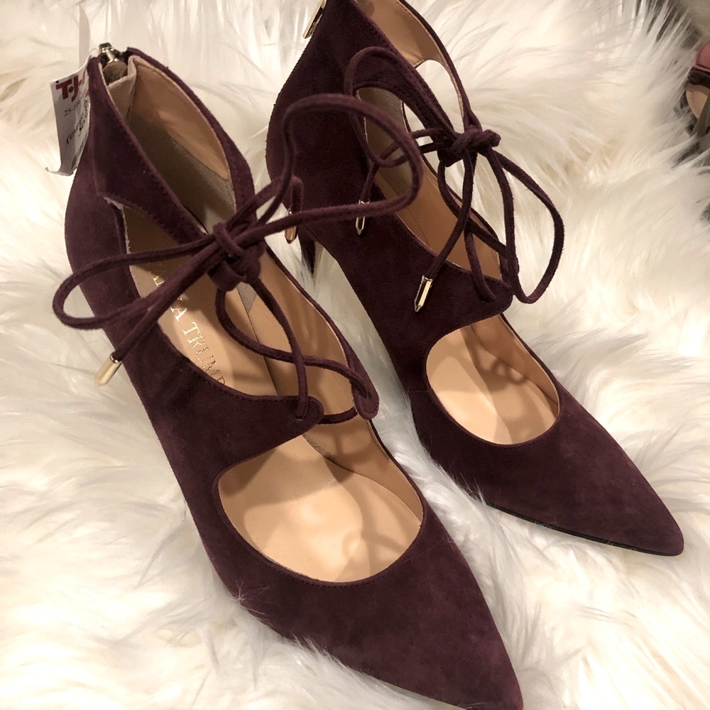 Wine Suede Lace Up Heels